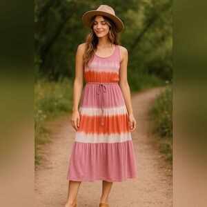 Knox Rose Boho Tie-Dye Woman's Maxi Dress M Cottagecore, Soft Girl, Festival